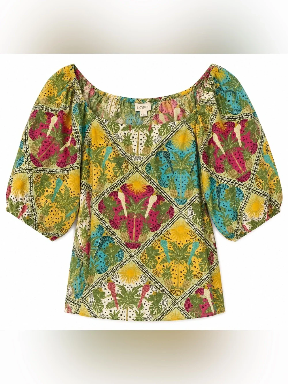 LOFT Multi-Color Floral Square-Neck Blouse